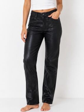 Level 99 Coated Black Skinny Jeans PETITE SZ 31" SZ 10 biker leather look